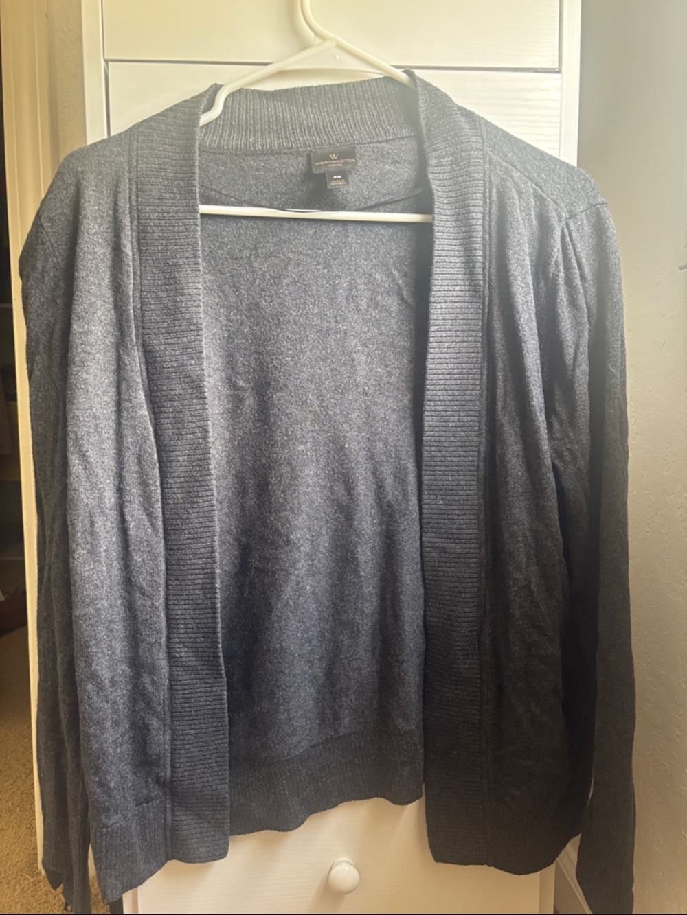 Worthington Charcoal Gray Petite Open-Front Cardigan